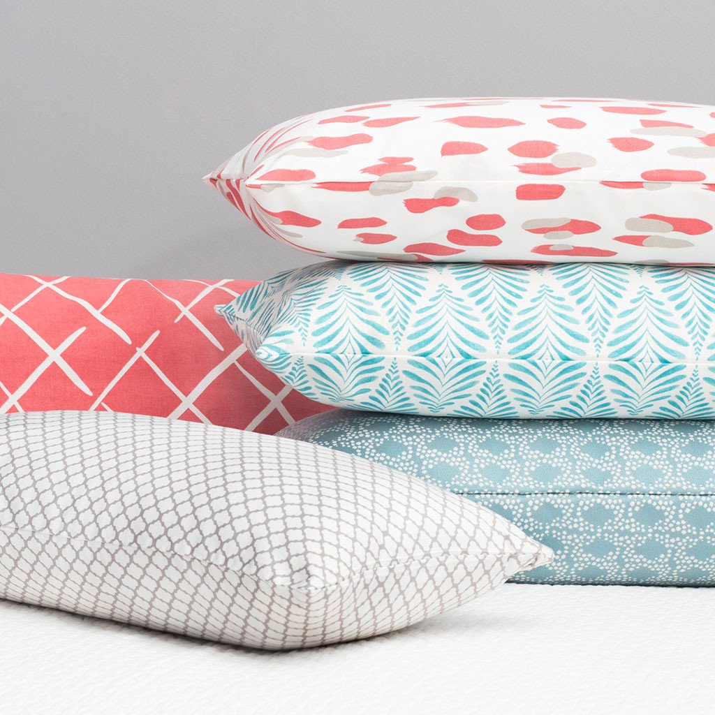 Teal and White Palm Throw Pillow