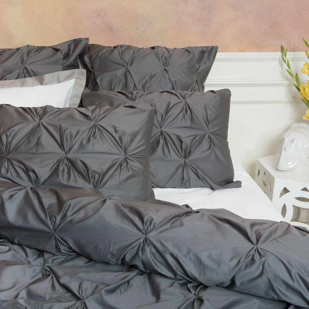 Charcoal Grey Valencia Pintuck Duvet Cover