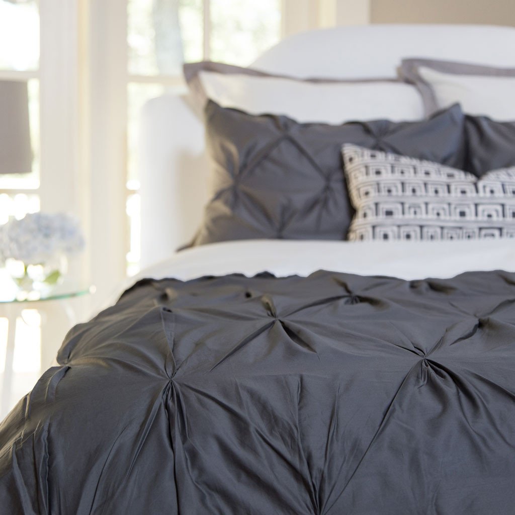 Charcoal Grey Valencia Pintuck Duvet Cover