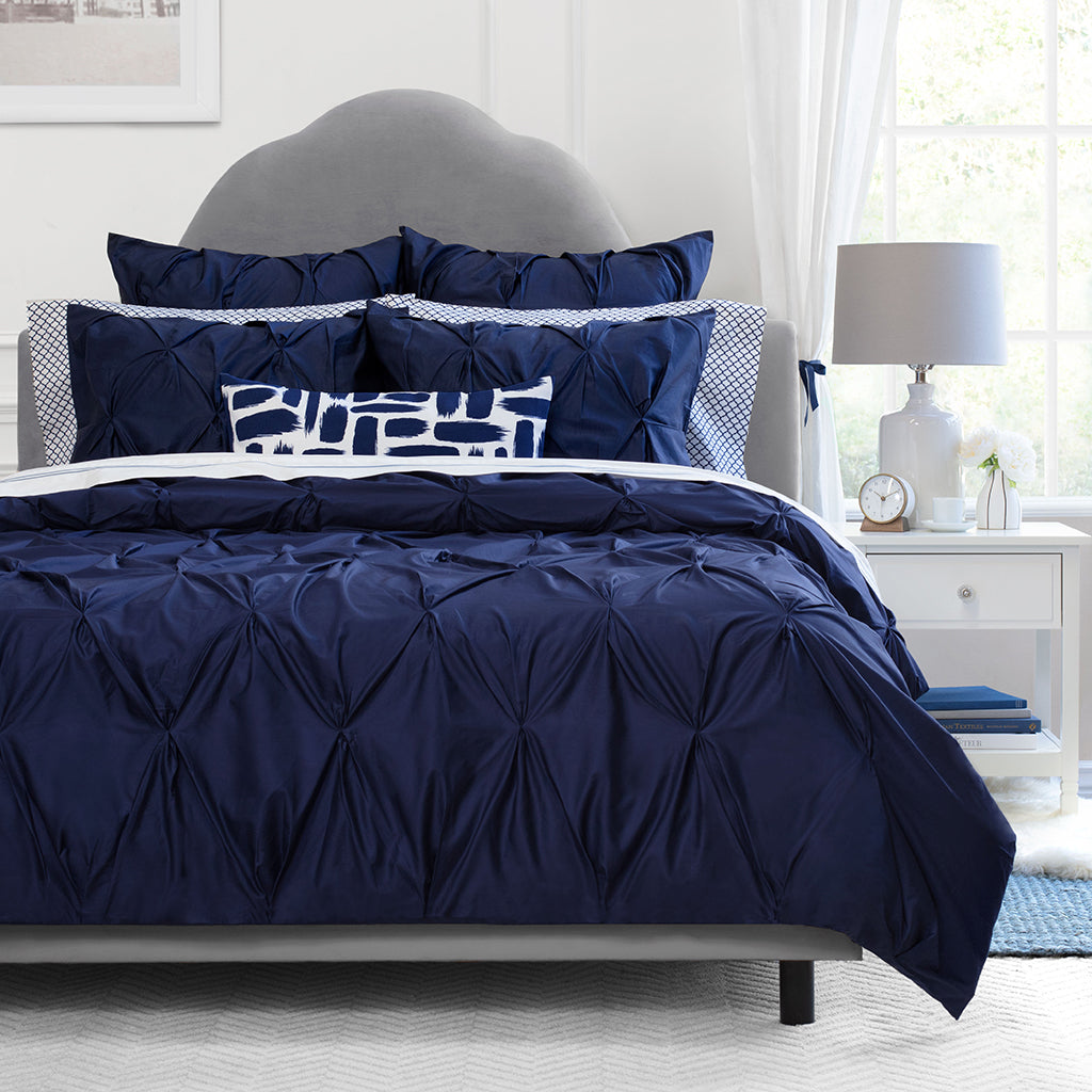 Bedroom inspiration and bedding decor | The Valencia Navy Blue Pintuck Duvet Cover | Crane and Canopy