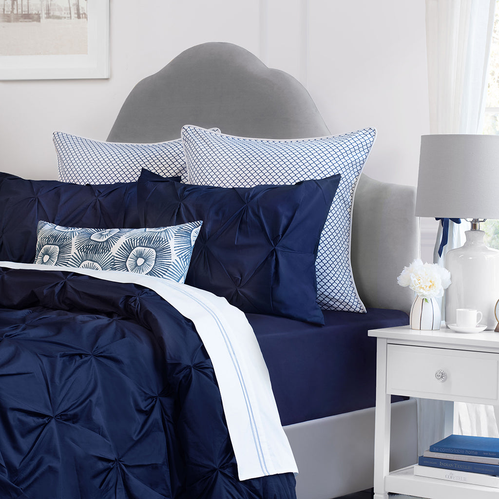 Bedroom inspiration and bedding decor | Navy Blue Valencia Pintuck Sham Pair Duvet Cover | Crane and Canopy