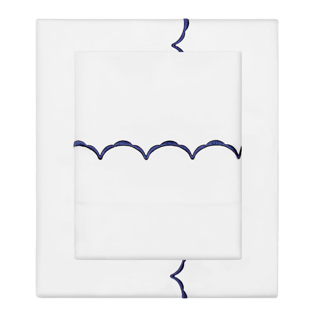 Navy Blue Wavelet Embroidered Sheets | Designer Navy Sheets | Crane ...