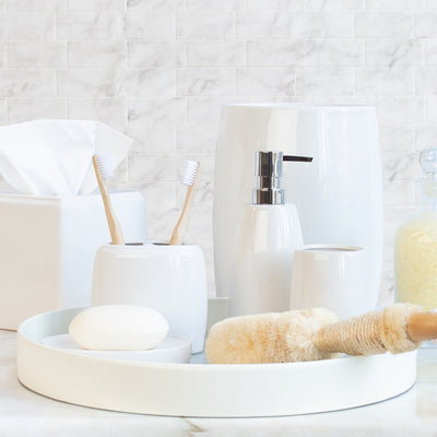 Modern Matte White Ceramic Bath Accessories, Tray
