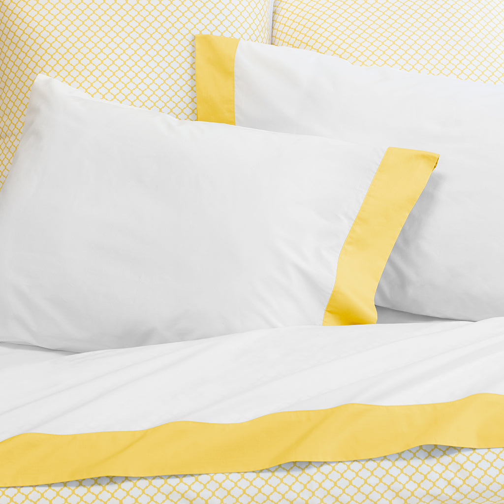 Bedroom inspiration and bedding decor | Yellow Border Pillowcase Pair Duvet Cover | Crane and Canopy