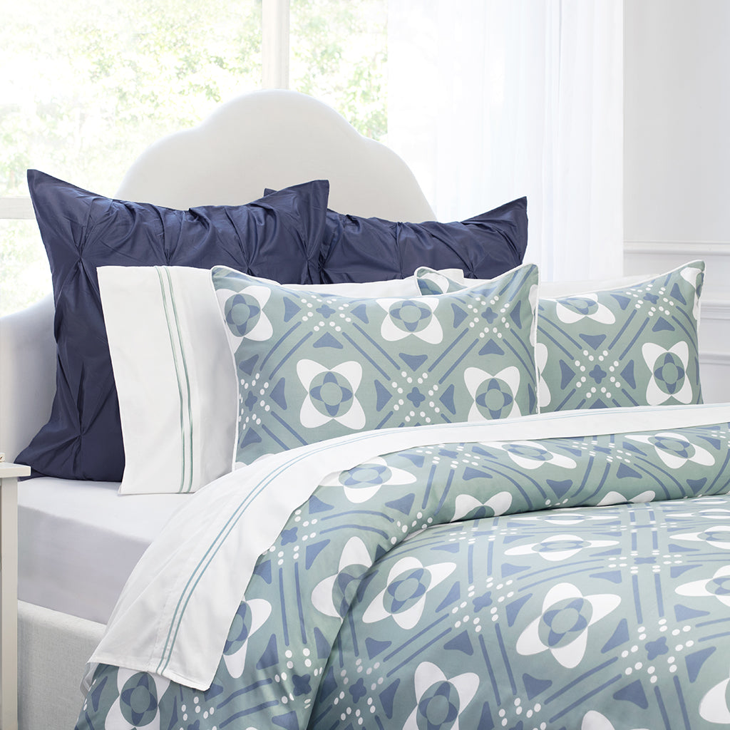 Bedroom inspiration and bedding decor | The Porcelain Green Balboa Duvet Cover | Crane and Canopy