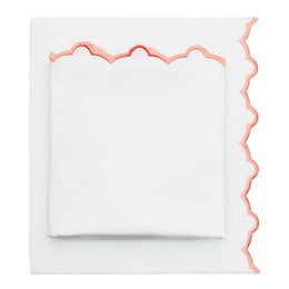 Coral Scalloped Embroidered Sheet Set (Fitted, Flat, & Pillow Cases)