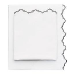Gray Scalloped Embroidered Flat Sheet