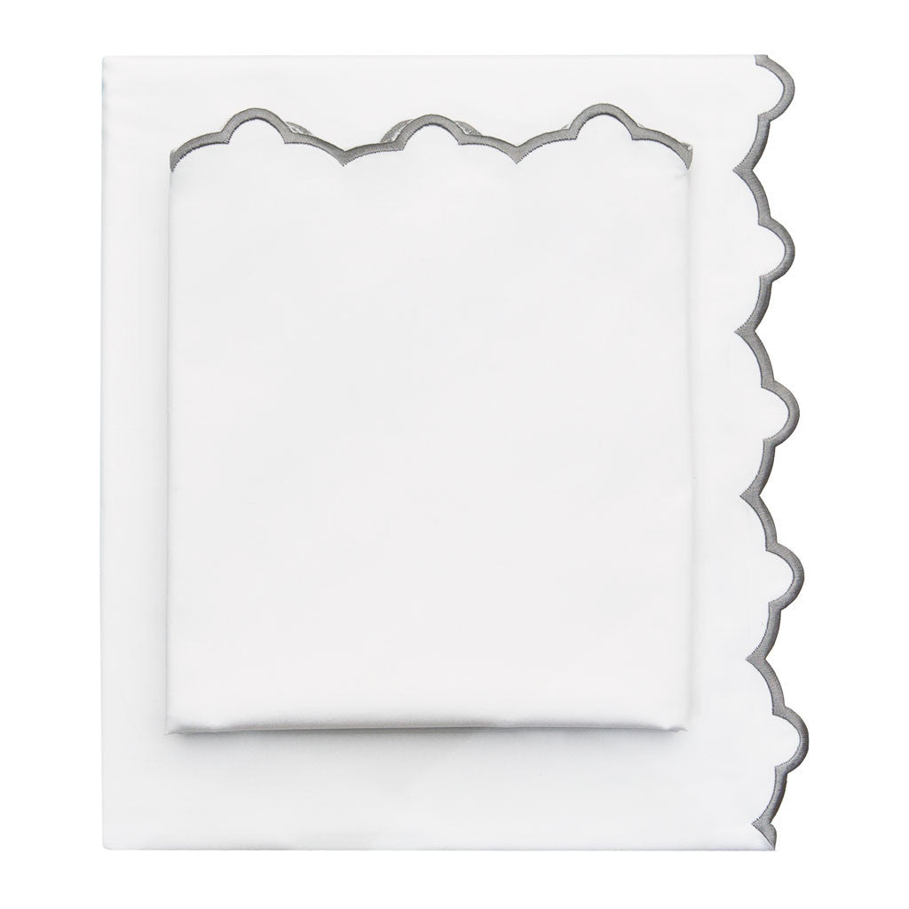 Gray Scalloped Embroidered Flat Sheet
