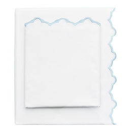 The Light Blue Scalloped Embroidered Sheet Set