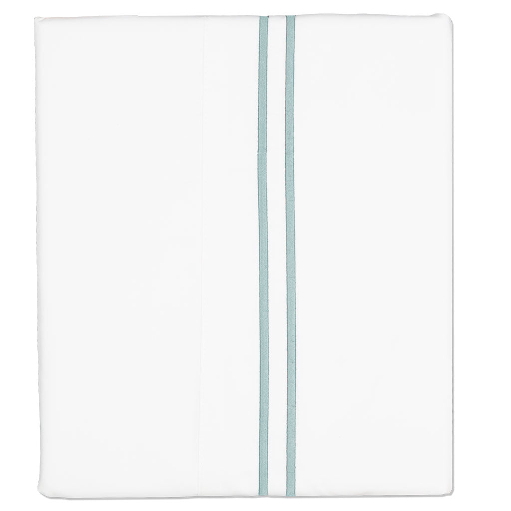 Bedroom inspiration and bedding decor | Porcelain Green Lines Embroidered Flat Sheets | Crane and Canopy